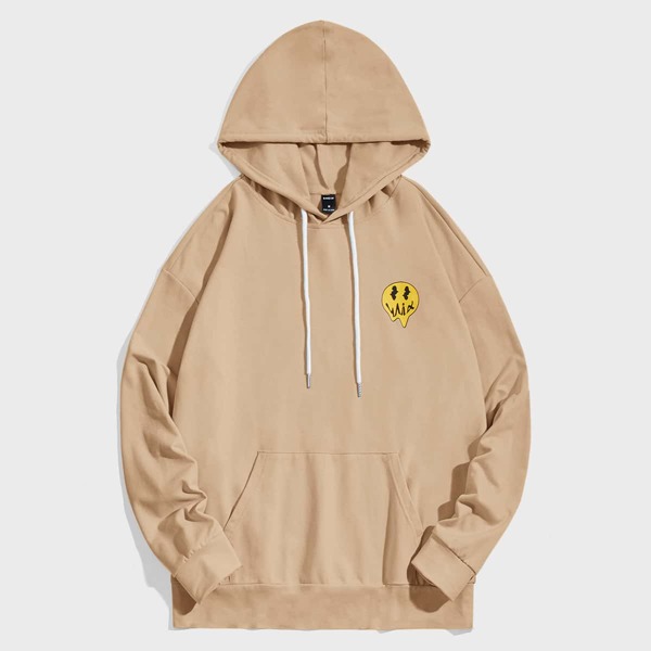 

Men Letter & Cartoon Graphic Drop Shoulder Hoodie, Khaki