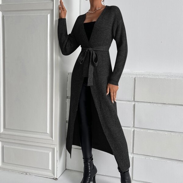 

Solid Self Tie Cardigan, Black