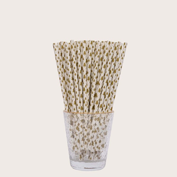 

100pcs Christmas Tree Disposable Straw, Multicolor