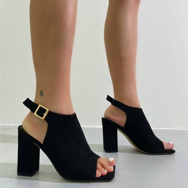 

Suede Chunky Ankle Strap Sandals, Black