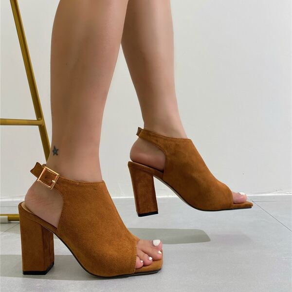 

Suede Chunky Ankle Strap Sandals, Brown