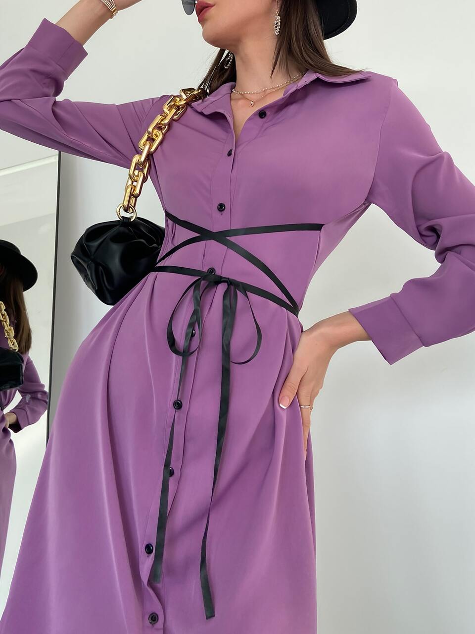 Button Through Belted Shirt Dress