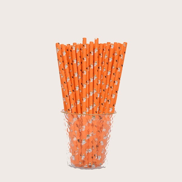

100pcs Halloween Ghost Print Disposable Straw, Multicolor