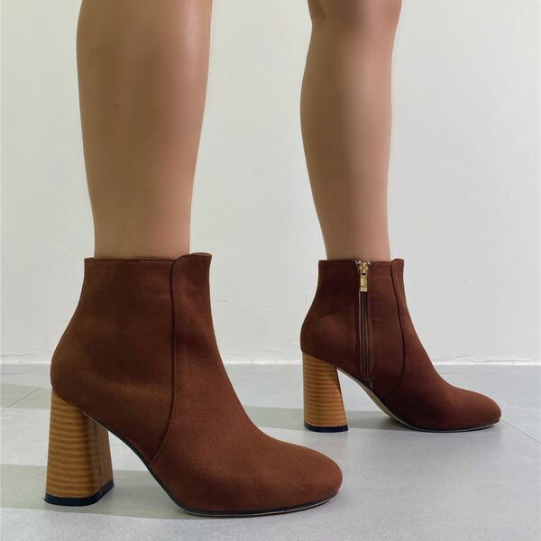 

Suede Side Zipper Chunky Classic Boots, Coffee brown