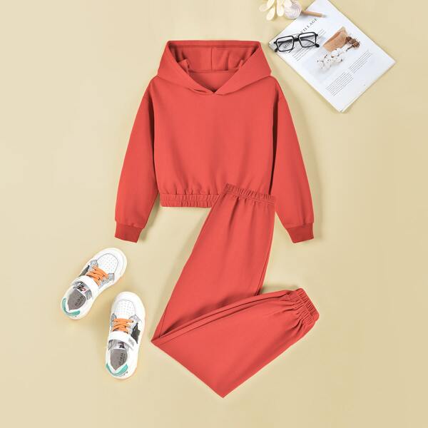 

Girls Solid Hoodie & Sweatpants Set, Red