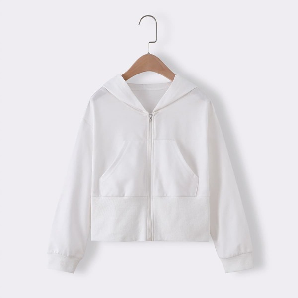 

Girls Zip Up Kangaroo Pocket Hoodie, White