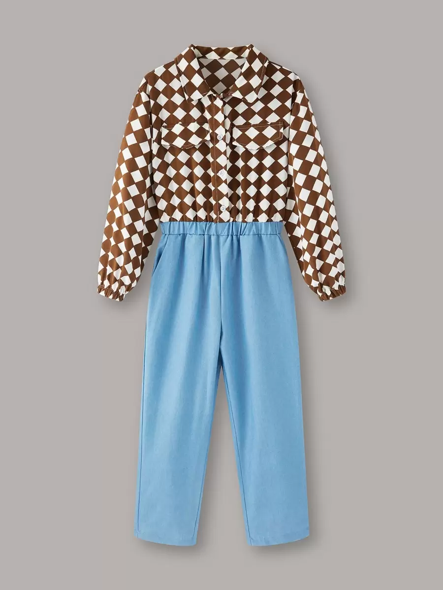 Girls Colourblock Contrast Geometrical Print Jumpsuit - Multicolor - View 1