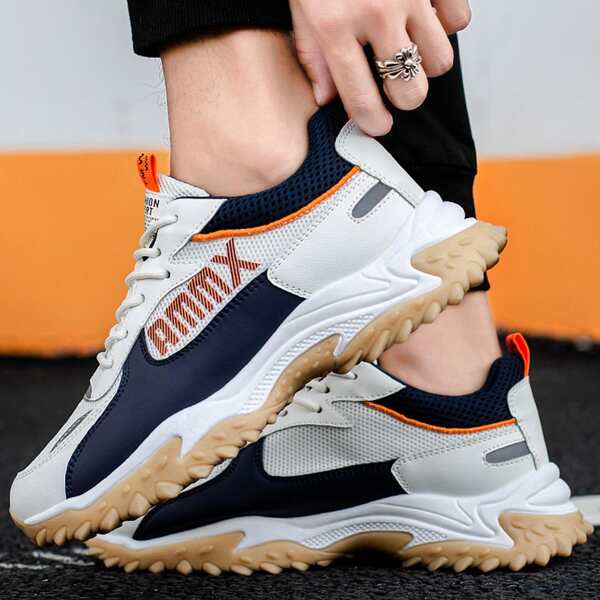

Men Colorblock Lace-up Front Breathable Sneakers, Multicolor