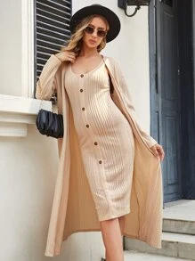 SHEIN 孕婦裝背心連衣裙帶外套 - 杏色 - 查看 3