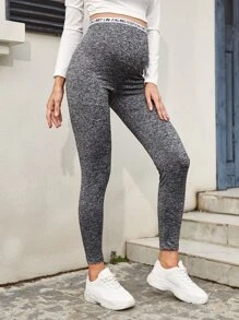 SHEIN 孕婦裝字母圖案細帶緊身褲 - 灰色 - 查看 1