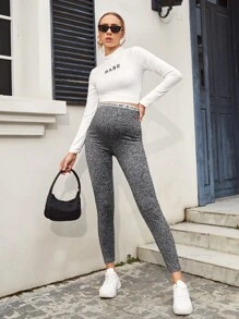 SHEIN 孕婦裝字母圖案細帶緊身褲 - 灰色 - 查看 3