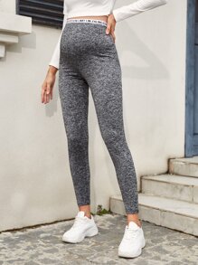 SHEIN 孕婦裝字母圖案細帶緊身褲 - 灰色 - 查看 4