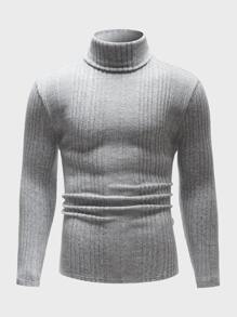 GENTILAND Top tejido de canalé de cuello alto - Gris - Ver 1