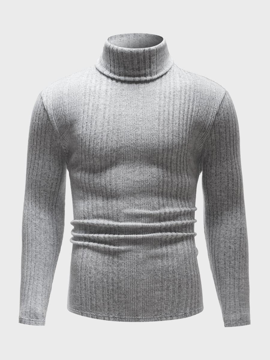 GENTILAND Top tejido de canalé de cuello alto - Gris - Ver 1