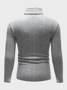 GENTILAND Top tejido de canalé de cuello alto - Gris - Ver 2