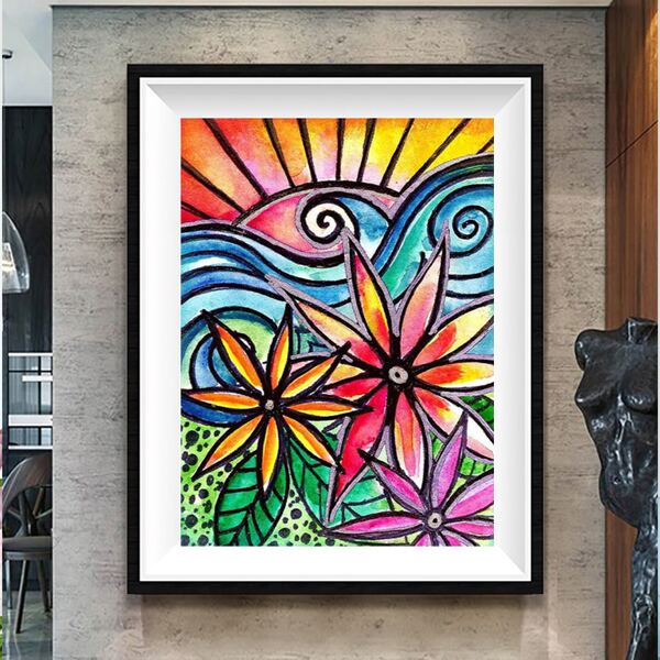 

Flower Print DIY Diamond Painting Without Frame, Multicolor