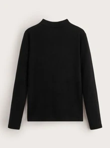 SHEIN 2pcs Tween Girls Casual Long Sleeve Solid Color Mock Neck T-Shirts - Black and White - View 2