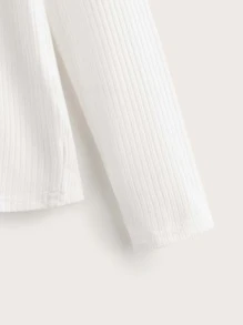 SHEIN 2pcs Tween Girls Casual Long Sleeve Solid Color Mock Neck T-Shirts - Black and White - View 3