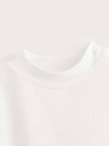 SHEIN 2pcs Tween Girls Casual Long Sleeve Solid Color Mock Neck T-Shirts - Black and White - View 4