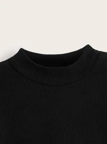 SHEIN 2pcs Tween Girls Casual Long Sleeve Solid Color Mock Neck T-Shirts - Black and White - View 6