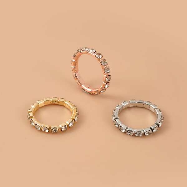 

3pcs Rhinestone Decor Ring, Multicolor