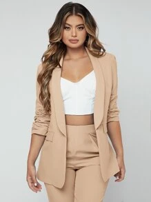 SHEIN SXY Traje de blazer con cuello de chal y pantalones para otoño/invierno - Caqui - Ver 6