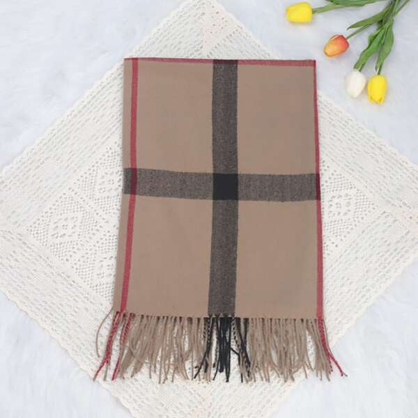 

Tassel Decor Color Block Scarf, Brown