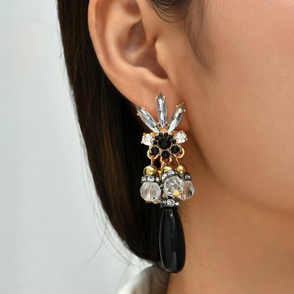 

Rhinestone Decor Drop Earrings, Black