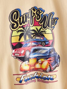 SHEIN Girls Slogan & Car Print Sweatshirt - Apricot - View 3