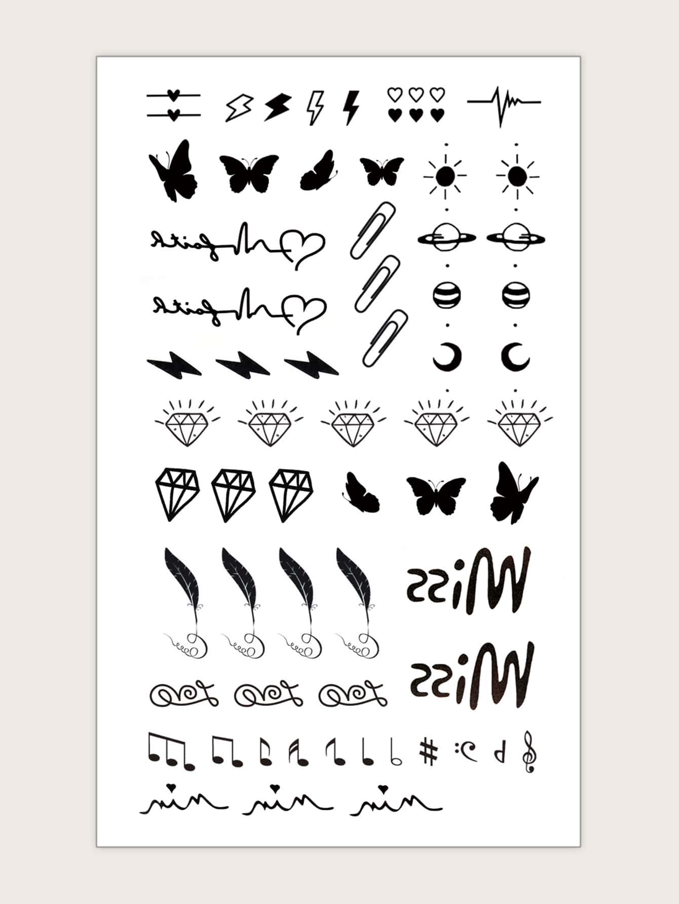 1sheet Diamond Pattern Tattoo Sticker - Black - View 1