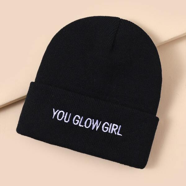 

Letter Embroidered Beanie, Black