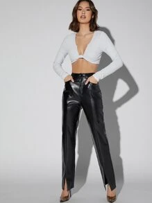 SHEIN Twist Front Crop Glitter Top - Light Grey - View 5