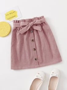 SHEIN Tween Girl Paperbag Waist Belted Button Front Skirt - Dusty Pink - View 1