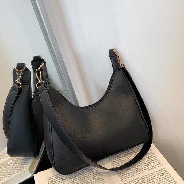 

Minimalist Stone Grain Baguette Bag, Black