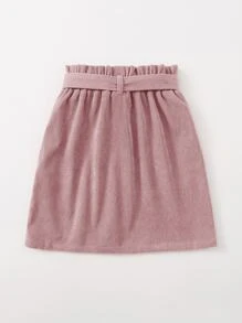 SHEIN Tween Girl Paperbag Waist Belted Button Front Skirt - Dusty Pink - View 2