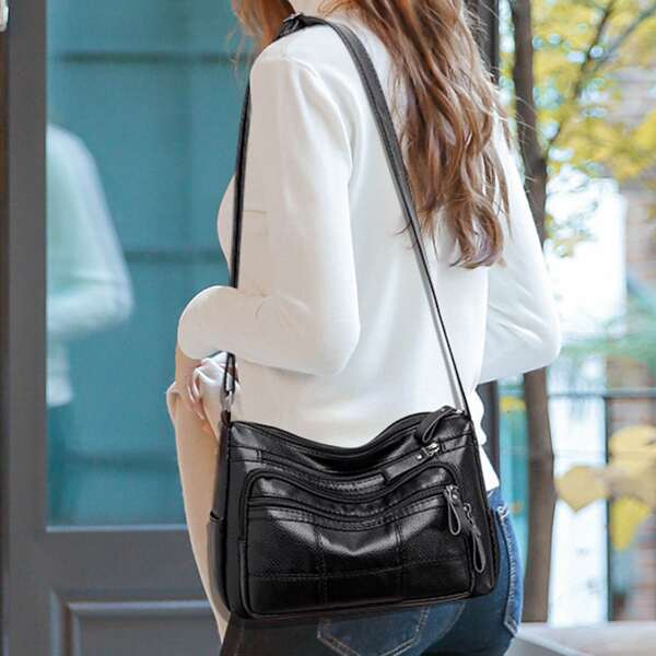 

Minimalist Multi-compartment Square Bag, Black