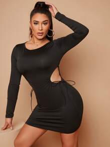 SHEIN SXY Drawstring Cut Out Side Bodycon Dress - Black - View 1