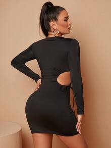 SHEIN SXY Drawstring Cut Out Side Bodycon Dress - Black - View 2