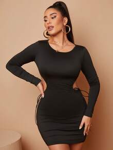 SHEIN SXY Drawstring Cut Out Side Bodycon Dress - Black - View 4