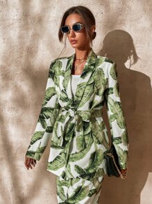 GENKIRA Tropical Print Shawl Collar Belted Coat Fall Cloth For Women - Multicolor - View 1