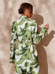 GENKIRA Tropical Print Shawl Collar Belted Coat Fall Cloth For Women - Multicolor - View 2