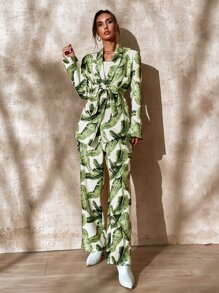 GENKIRA Tropical Print Shawl Collar Belted Coat Fall Cloth For Women - Multicolor - View 6