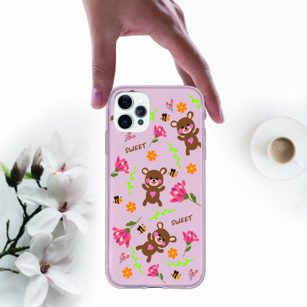 

Cartoon Bear & Flower Pattern Phone Case, Multicolor