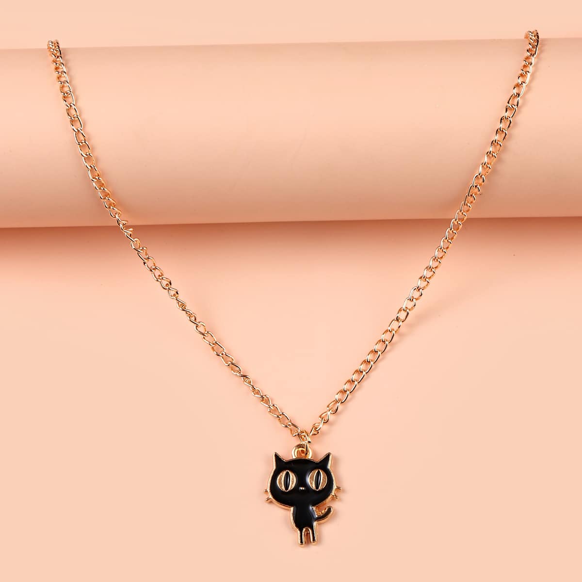 

Cat Pendant Chain Necklace, Black