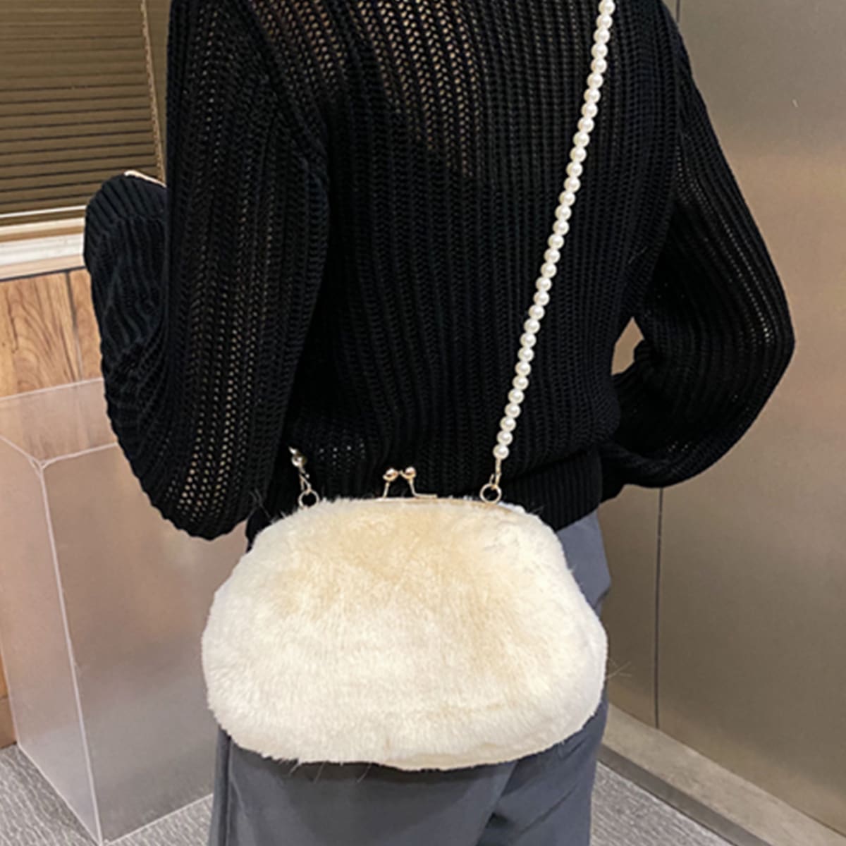

Faux Pearl Beaded Crossbody Bag, White