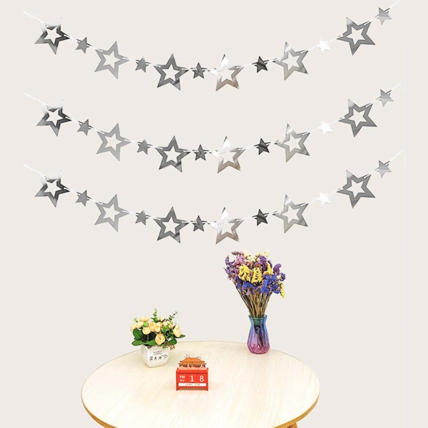 

1pc Star Decorative Pull Flag, Silver