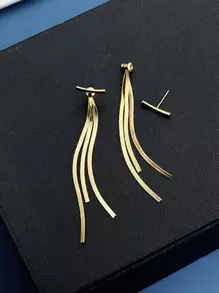 Metal Tassel Earring Jackets - Yellow Gold - View 2
