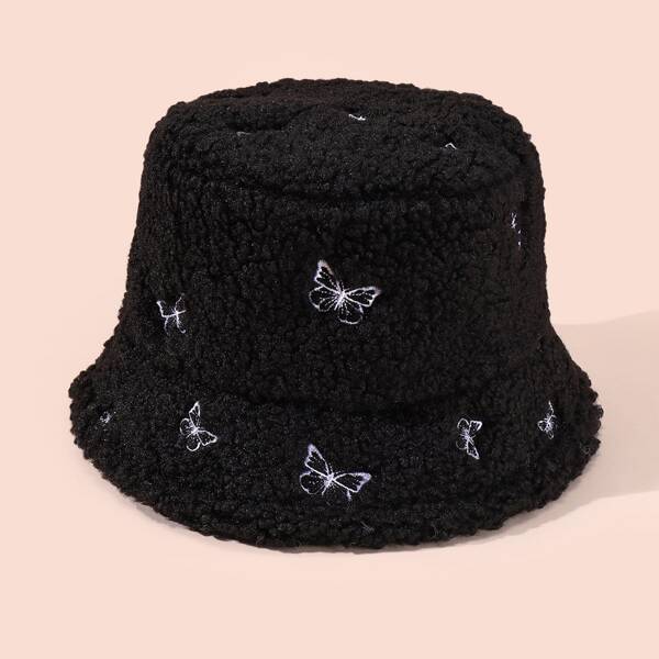 

Butterfly Embroidered Bucket Hat, Black