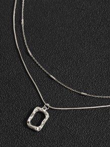 時尚流行2入組男士幾何吊飾項鍊合金，適合珠寶禮物和時尚外觀 - 銀色 - 查看 3