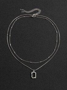 時尚流行2入組男士幾何吊飾項鍊合金，適合珠寶禮物和時尚外觀 - 銀色 - 查看 4